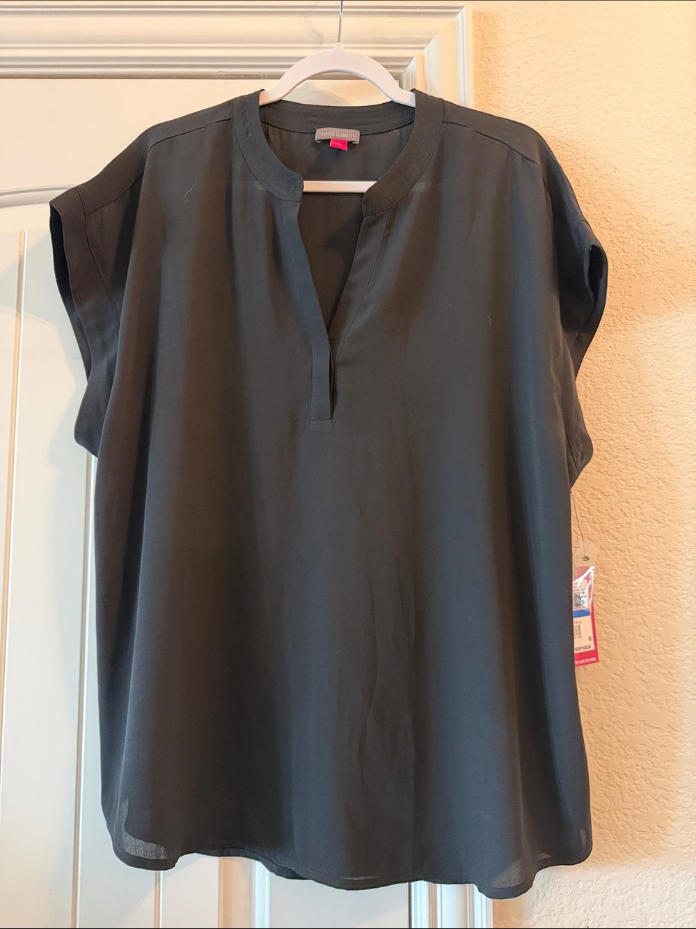 Vince Camuto Black Short-Sleeve Split-Neck Tunic, Sz XL NWT
